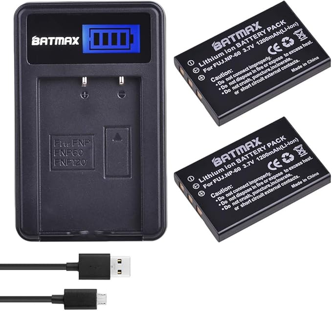 Batmax 2Pcs FNP-60 NP-60 Battery + LCD USB Charger