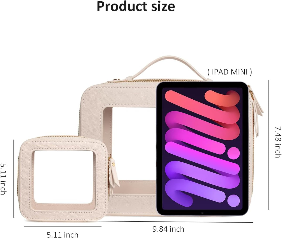 LETGO 2 Pack Clear Travel Toiletry Bag for Women, Large & Mini Waterproof PU TSA Approved Cosmetic Pouches,Portable See Through Clear Mahjong Tile Bag with Handle