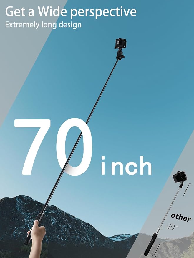 70" Action Camera Tripod for DJI, Extendable Selfie Stick Tripod