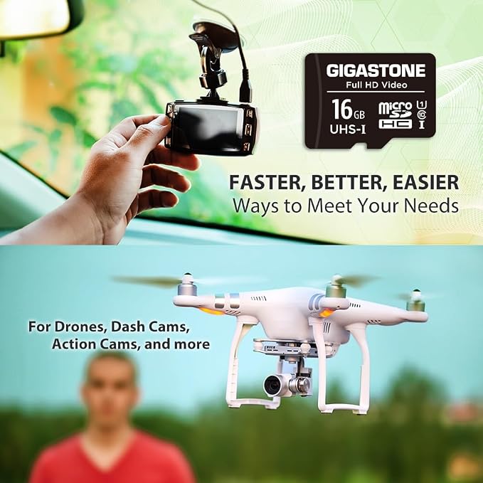 GIGASTONE 16GB Micro SD Card 5-Pack, FHD Video, Surveillance Security Cam