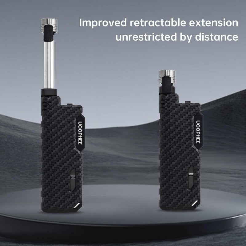 Torch Lighter with Flame Lock, Windproof Butane Lighter Refillable Single Jet Flame, 7.63" Extended Long for Candle, Camping, Grill, BBQ, Fireworks (Butane not Included) Black