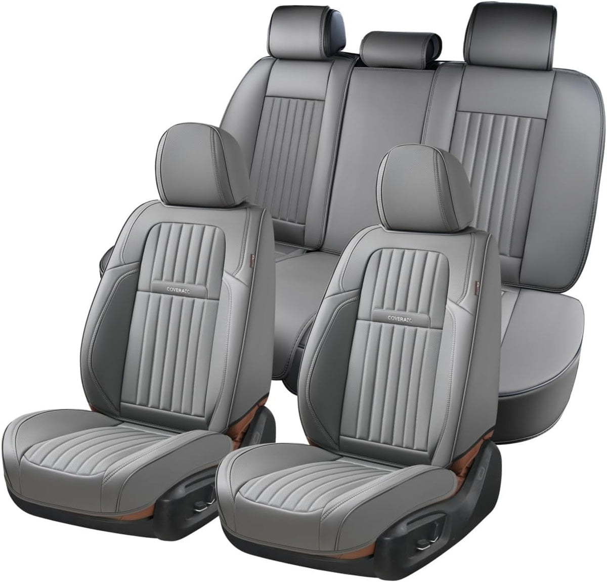 Coverado Car Seat Covers Full Set, Gray Car Seat Cover, Seat Covers for Cars, Waterproof Car Seat Protector, 5 Pieces Nappa Car Seat Cushion, Car Seat Covers Front Seats and Back Fit for Most Cars