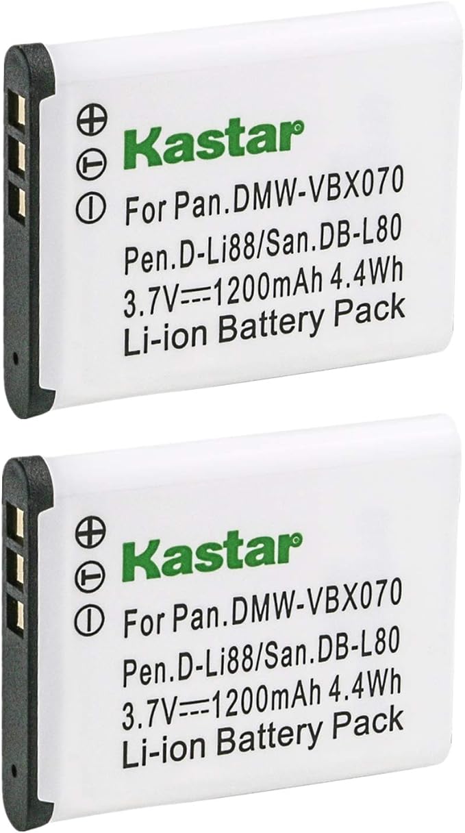 Kastar VBX070 Battery 2 Pack for Pentax D-Li88 Panasonic VW-VBX070 Sanyo DB-L80
