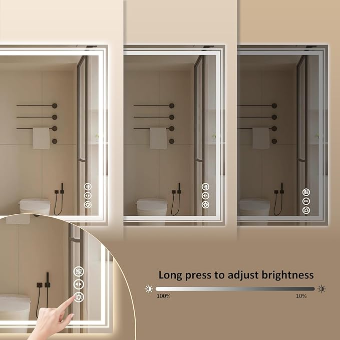WTTY LED Bathroom Mirror 32x24 Inch, Front Light and Backlit LED Mirror for Bathroom, Lighted Vanity Mirror for Wall, Stepless Dimmable, Anti-Fog, Shatter-Proof, Memory, Double LED Vanity Mirror