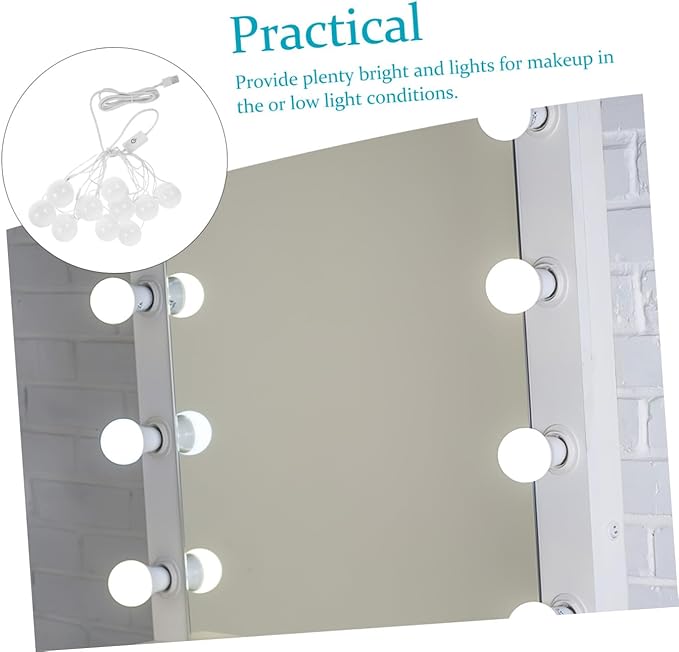 Dimmable USB LED Makeup Mirror Lights for Vanity Adjustable Brightness 5V Power Supply for Bathroom and Dressing Table 10-Piece Light Set