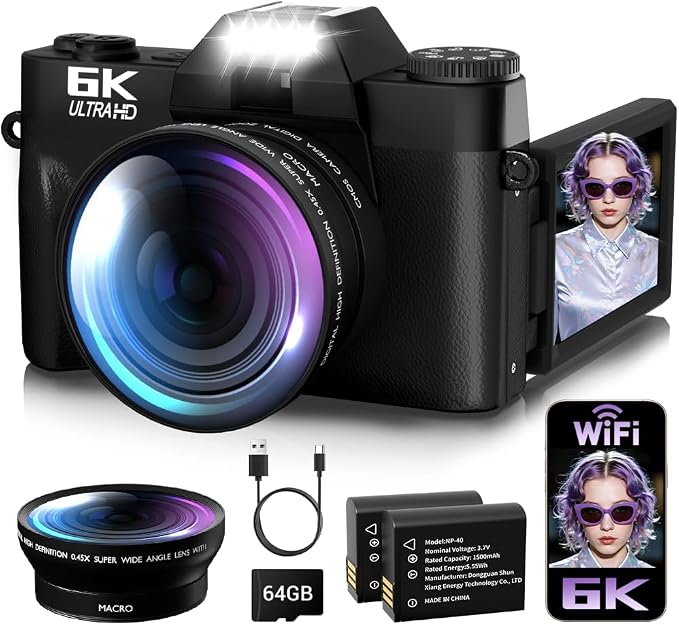 6K Digital Camera for Photography Autofocus, 2026 Upgraded 64MP WiFi Vlogging