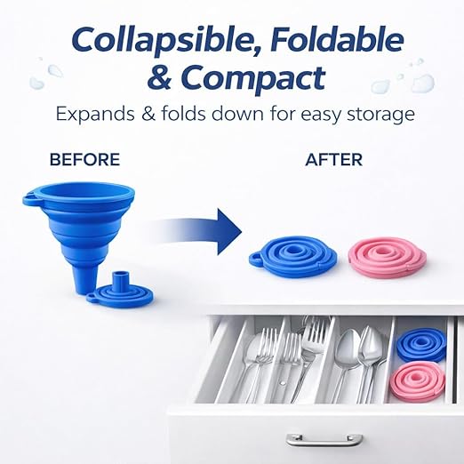 3PCS Silicone Funnel Set, Flexible Rubber Kitchen Funnels for Filling Bottles, Small Medium Large Food Grade Funnel for Essential Oils, Spices, Powder, Cooking, Liquid, Perfume, Flask
