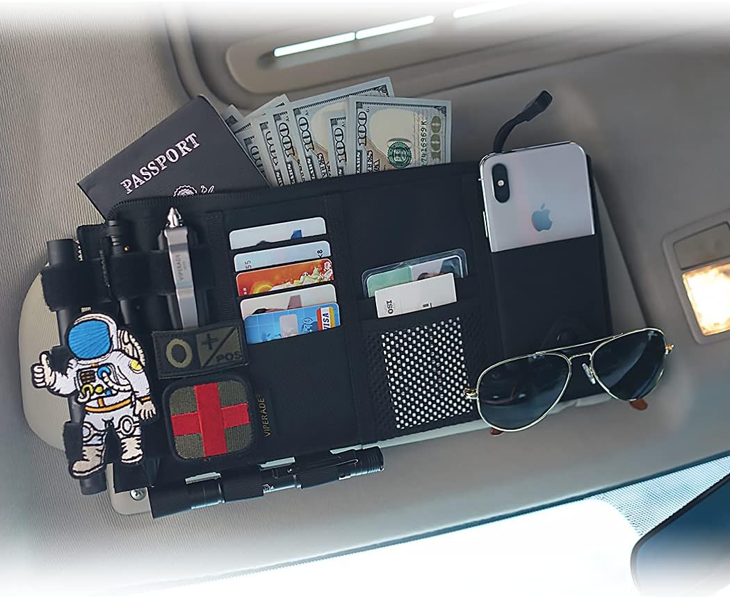 VIPERADE Tactical Car Visor Organizer, MOLLE Storage Pouch, Black