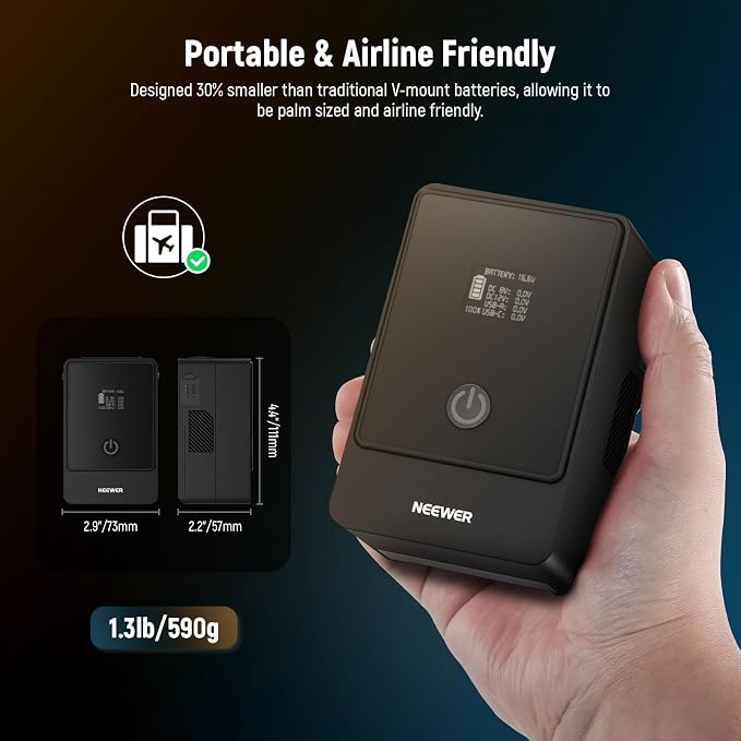 NEEWER Mini V Mount Battery, 6800mAh 99Wh V Lock Battery, PD65W Fast Charging/D