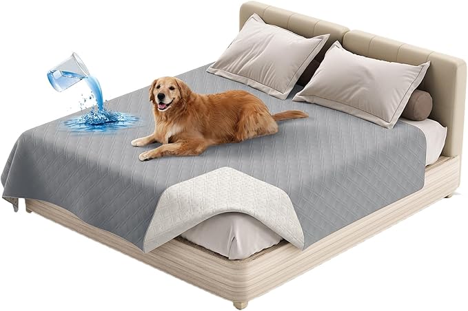 Dog Bed Cover Waterproof Microfiber Quilted Mattress Cover Pet Mat Silicon Non Slip 9 Size Furniture Protectors for Bed Sofa Couch (208 x 259 cm/82 x 102 in,Light Gray)