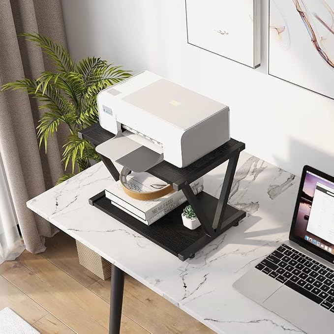 VEDECASA Retro Desktop Printer Stand 2 Double Tiers Wood Printer Shelf Modern