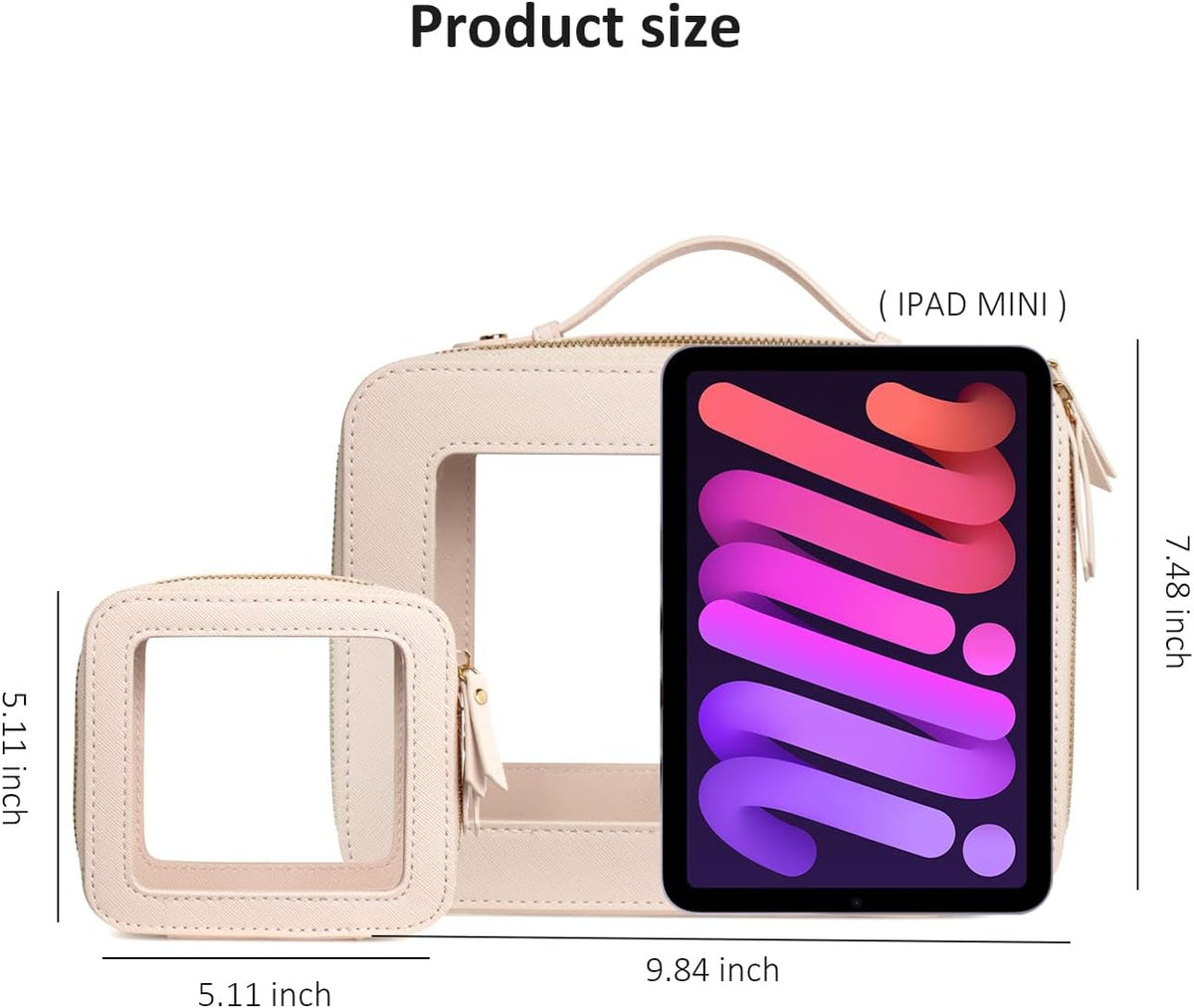 Cute Clear Makeup Bag for Purse,Travel Cosmetic Case for Girls(Mini Beige)