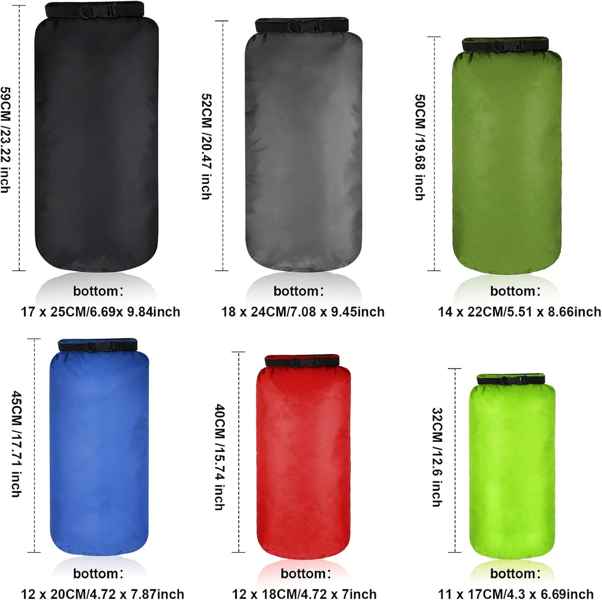 Shappy Waterproof Dry Bag Set - 6 Pcs Ultralight Stuff Sacks for Camping, Kayaking & Hiking | 3L to 20L Sizes