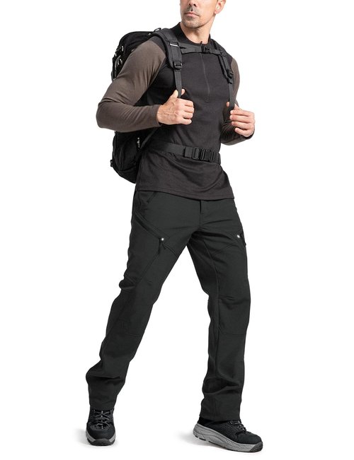 Moosehill Men's Snow Ski Pants: Fleece Lined Waterproof Insulated Softshell for Winter Outdoor Hiking with 5 Deep Pockets (Black, 34W*30L)