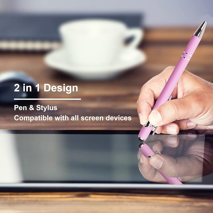 Oddmoal Ballpoint Pen with Stylus Tip, Soft Touch Click Metal Pen, 1.0mm Medium