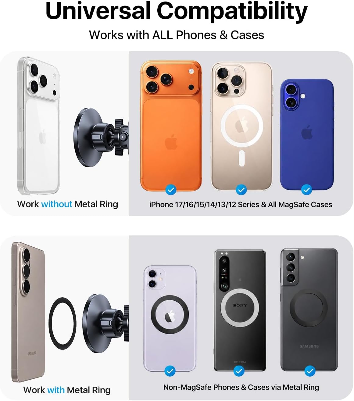 andobil for MagSafe Car Mount [20xN55 Strongest Magnet] Magnetic Phone Holder for Car Vent Stable Metal Clip 360 Adjustable Magnetic Car Phone Holder Mount for iPhone 17 Pro Max 16 15 14 13 Plus Mini