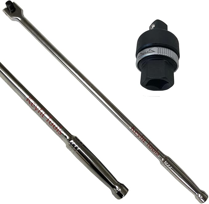 Keyfit Tools Breaker Bar 1/2 Drive 24 Long & 1/2 Inch Drive Ratchet Adapter (2pc Set) Premium Chrome Vanadium Heat Treated & Tempered For Extra Strength