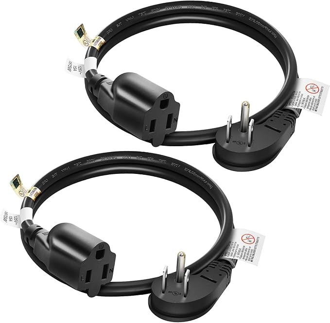 FIRMERST 1875W 15A Extension Cord 2 Feet 14/3 Flat Plug Black, Pack of 2