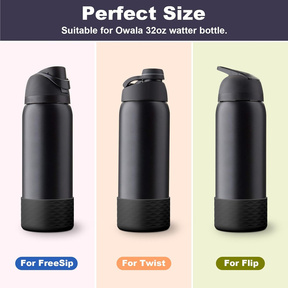 Yoelike 2 PCS Wave Silicone Water Bottle Boot - Anti-Slip Protective Sleeve for Owala | Dishwasher Safe, BPA Free