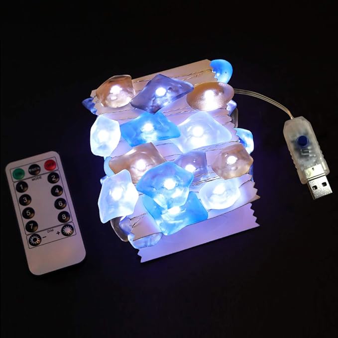 Sea Glass String Lights, Beach Theme Decorative Lights 19 Ft 40 LED USB Plug-in with Remote and Timer for Indoor Outdoor Tent Wedding Nursery Bedroom Party Birthday