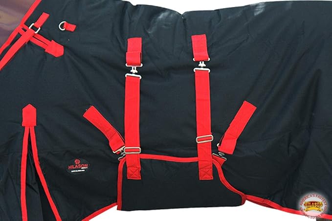 HILASON Black with Red Trims 76 inch 1200D Winter Waterproof Poly Horse Turnout Blanket Belly Wrap