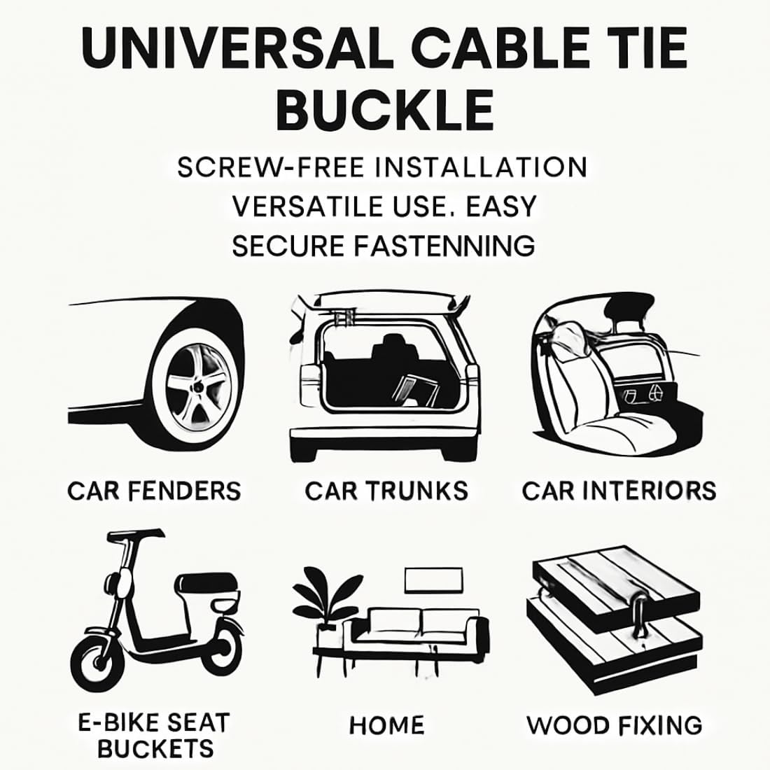 Heavy Duty UV-Resistant Nylon Universal Cable Tie Buckle, Self-Locking Automotive Snap T Zip Ties for Auto Car Fenders & Repairs, Multi-Purpose Quick-Fix Fasteners (120 Pcs Kit (with Pliers & Box))