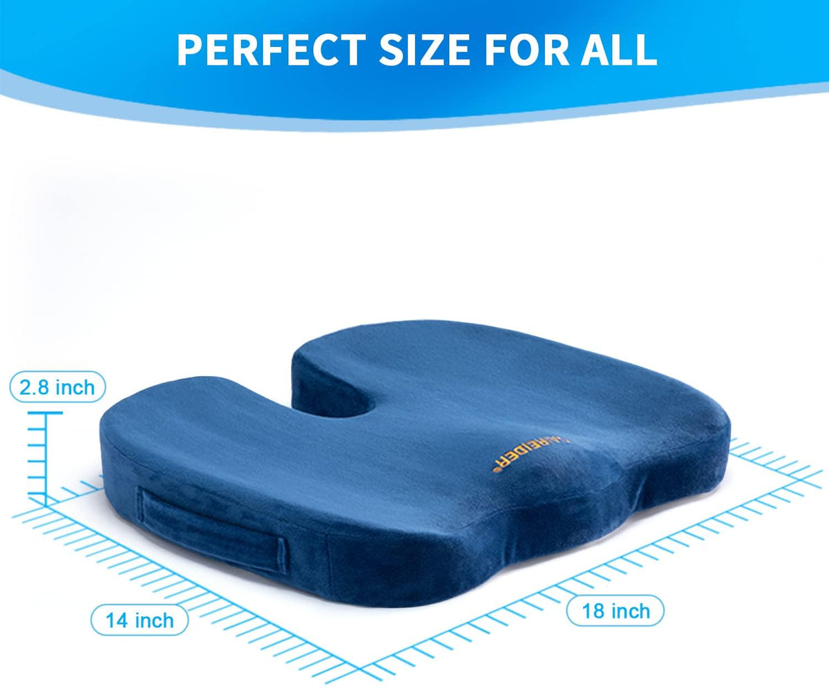 SAIREIDER Chair Cushions for Office, Memory Foam Coccyx Cushion Pads for Tailbone Pain, Car Seat Cushion, Sciatica Relief Pillow, Correct Sitting Posture (Navy Blue)