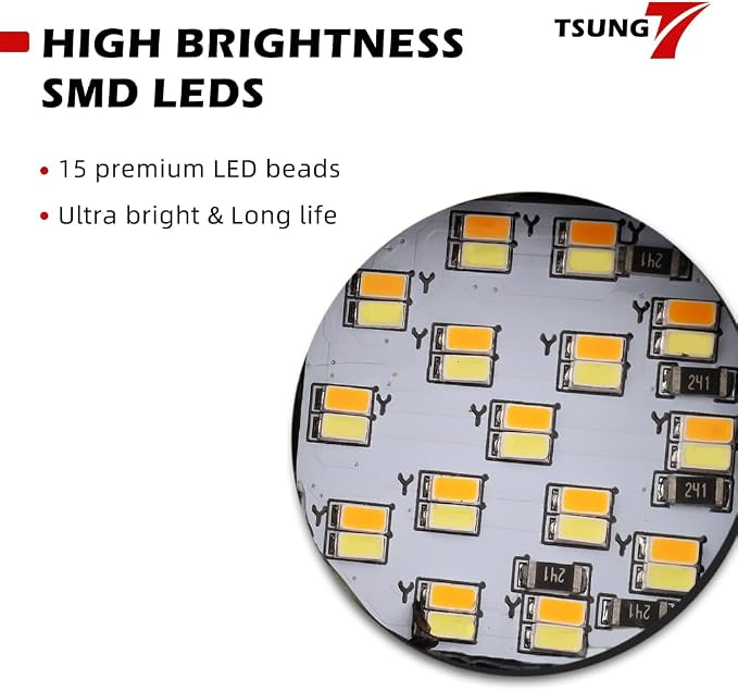 TSUNG 2PCS Motorcycle Bullet LED Front Turn Signal White Amber Light SMD