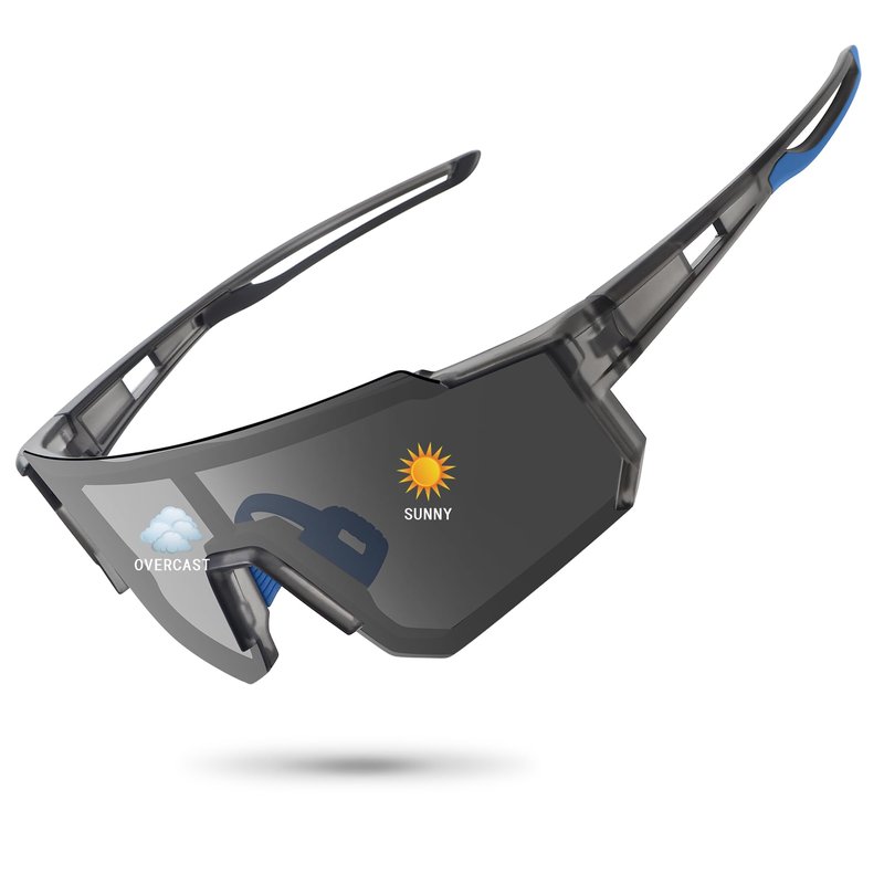 STORYCOAST Polarized Sports Sunglasses for Men Women,Driving Fishing Cycling Mountain Bike Sunglasses UV400 Protection Clear Gray Frame-photochromic Lens