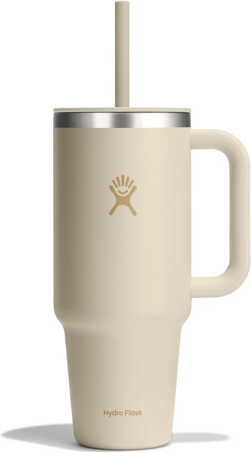 Hydro Flask Travel Tumbler - Insulated Stainless Steel with Handle, Lid & Straw | 40 Oz Coconut Cream