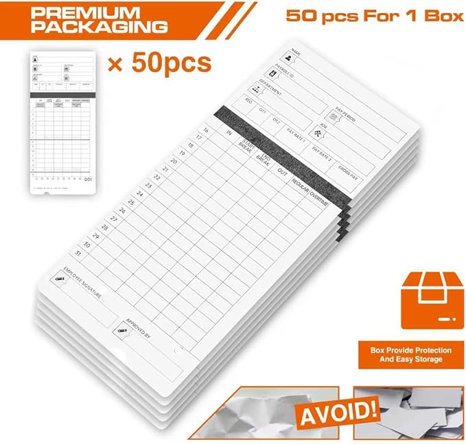 100 time Cards for HN4000, HN4500 time Clocks and More, Card Numbers 1-50