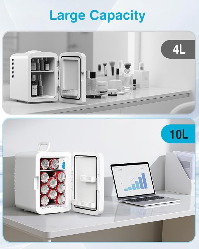 Antarctic Star Compact Mini Fridge, 10L Portable Small Refrigerator, 2.6 Gal Desktop Fridge with AC/DC Adapters, Small Cosmetics Cooler for Beverage, Food, Makeup, Bedroom, Office, Dorm, White