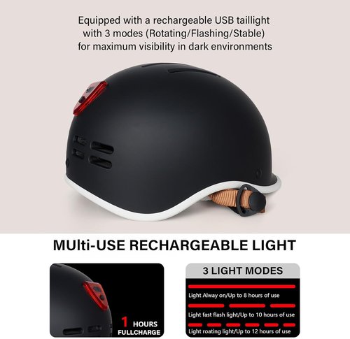 Exclusky Bike Helmet - Adjustable Safety Certified Cycling Helmet for Men & Women | USB Rechargeable Light