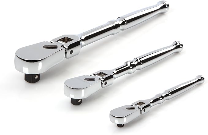 TEKTON 1/4, 3/8, 1/2 Inch Drive Flex Head Ratchet Set, 3-Piece (6, 8, 10-1/2 in.) | SRH92004