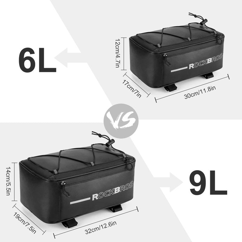 ROCKBROS Bike Rack Bag Bike Trunk Bag Rear Bike Rack Bag for Travel with Rain Cover & Reflective Stripes, 6L(Black)