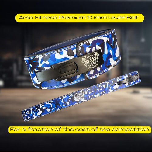 Arsa Fitness 10MM Competition Weightlifting Lever Belt for Men & Women, Powerlifting, Bodybuilding, & Strength Training - Camoflage Series (Blue Camo, Large)