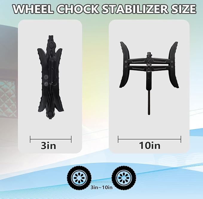 Camper Wheel Chock Stabilizer, RV X Chocks Wheel Stabilizer, Wheel Chock Scissor 2 Sets Tire Locking Chocks Accessories with Ratchet,hex Socket, Tool Kit, Gloves (Black)
