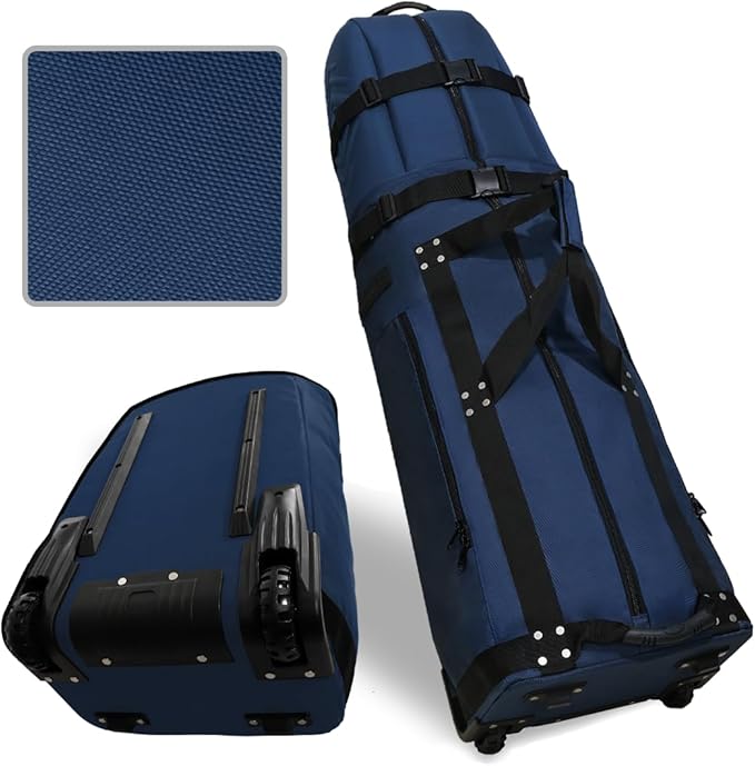CaddyDaddy First Class Military Grade Ballistic Nylon Travel Cover with EVA Dense Foam Top Padding 2 Year Full Replacement Coverage Self Standing Base XL Wheels Case for Transporting Clubs on Airlines