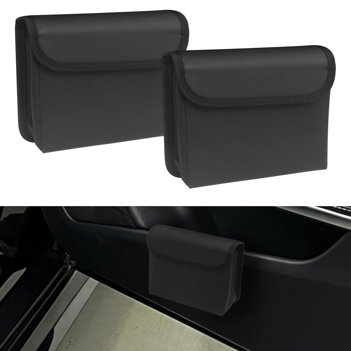 Car Door Trash Can, 2 Pack Foldable PU Leather Car Trash Bin with Bag Clip