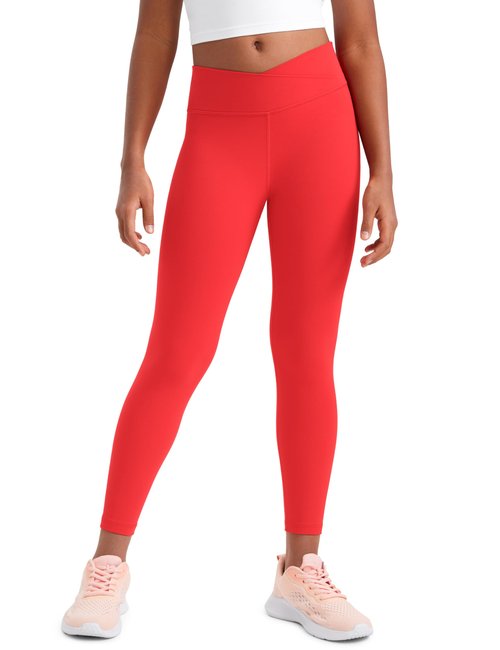 CRZ YOGA Girls Butterluxe Crossover Waist Yoga Leggings - Athletic Sports Casual Pants V Cross Tights Kids Teen Deep Red Medium