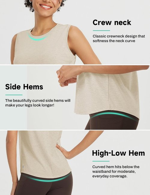 Baleaf Women's High Neck Open Back Workout Tank Top - Loose Fit Athletic Yoga Shirt