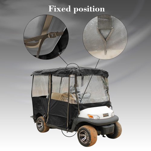 LOVE·FEEL Golf Cart Covers 4 Passenger, 300D High Duty Golf Cart Cover with 6 Zipper, 4-Side Transparent PVC Windows, for EZGO Yamaha Club Cart, with Storage Bag (Black)