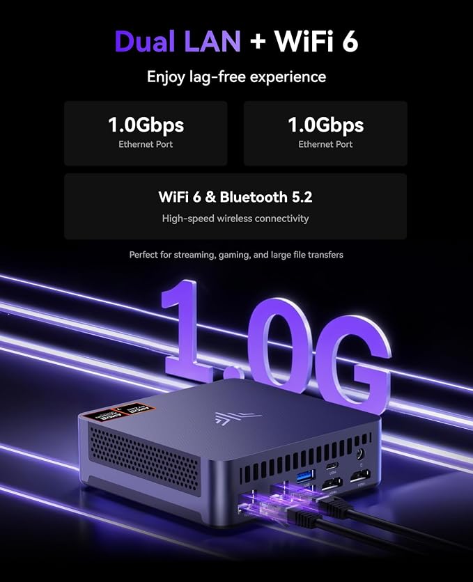 KAMRUI AM21 Mini PC, Ryzen 7 8745HS, 16GB DDR5 RAM, 1TB NVMe SSD | 8-Core 16-Thread, Up to 4.9GHz, Radeon 780M Graphics, USB4, Quad 4K Display, Dual LAN, WiFi 6