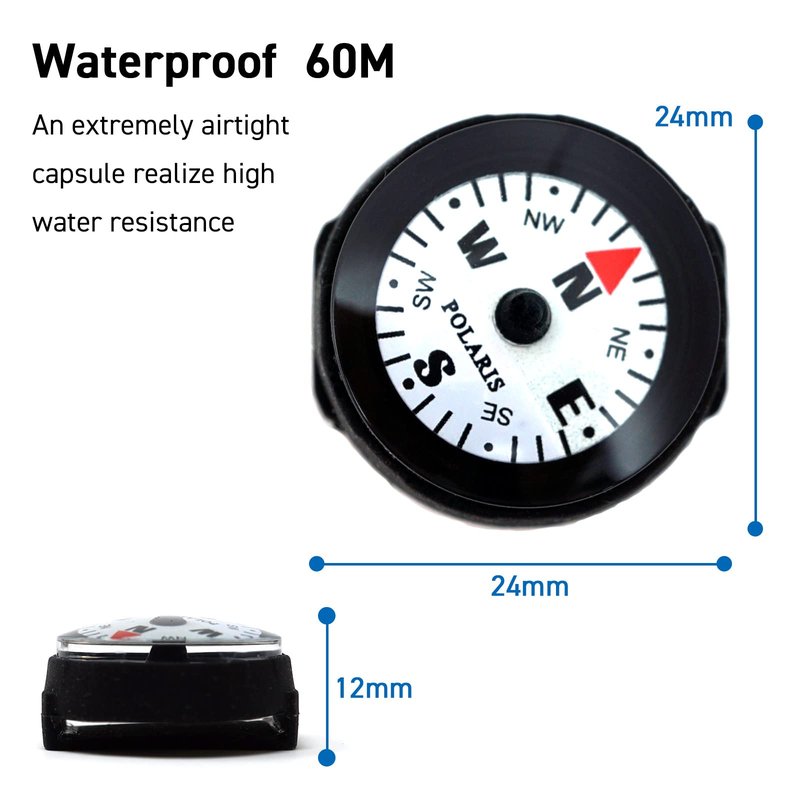 POLARIS Waterproof Micro Compass Series/Watchband or EDC or with mini Whistle or with Whistle (Watchbelt Compass, 2)
