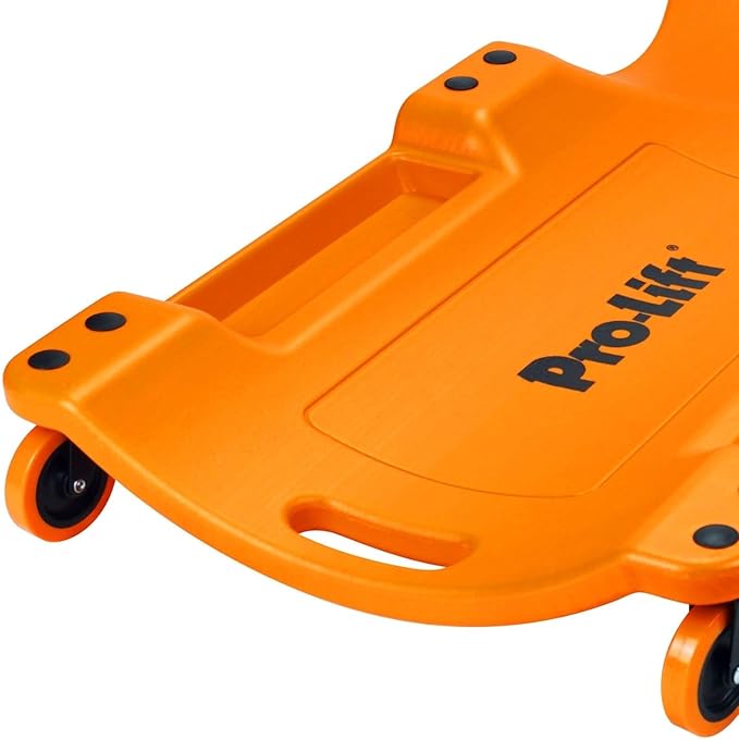 Pro Lift Mechanic Plastic Creeper 40 Inch - Blow Molded Ergonomic HDPE Body with Padded Headrest & Dual Tool Trays - 350 Lbs Capacity Orange