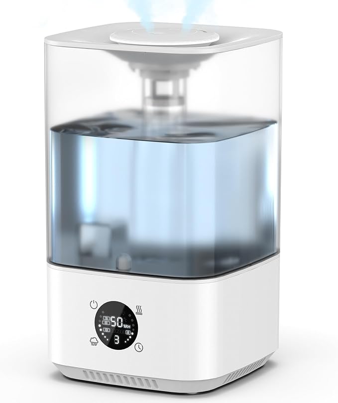 6L Humidifier for Bedroom Large Room Home, 800ft² Wide Coverage, 26dB Quiet,Easy Top Fill, Quickly & Evenly Humidify, Real-Time Humidity Monitoring and Anti-dry Burn, White