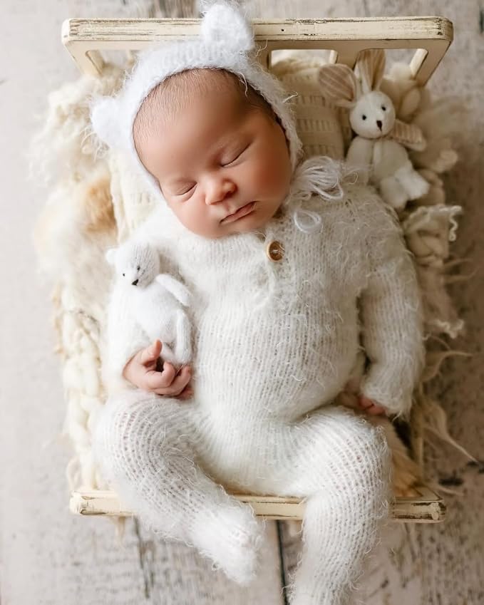 Newborn Photography Props Bed Prop White – Mini Wooden Baby Photography Bed