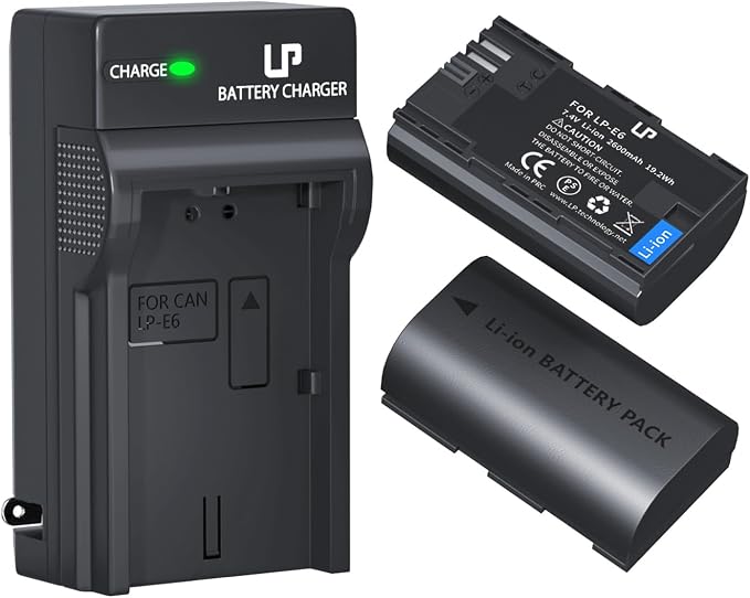 LP LP-E6 LP-E6N Battery and Charger Pack, 7D Mark II, 6D Mark II, 5D Mark IV