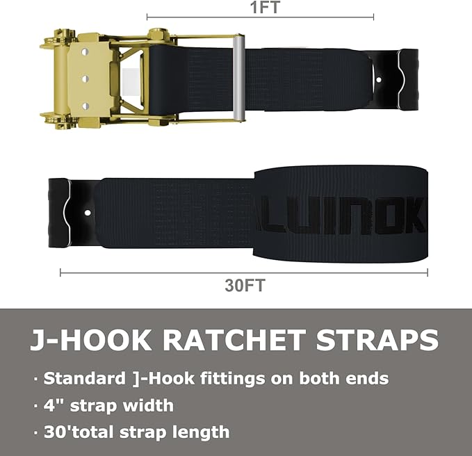 4Pack 4 inch Ratchet Straps 4x30 Truck Strap with Flat Hook for Flatbed Trailer Winch Strap Heavy Duty 4 inch Ratchet Straps Flatbed Black