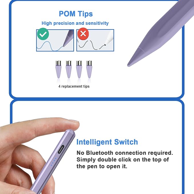 Stylus Pens for Touch Screens Power-Display Tablet Pen POM Tip Magnetic Digital